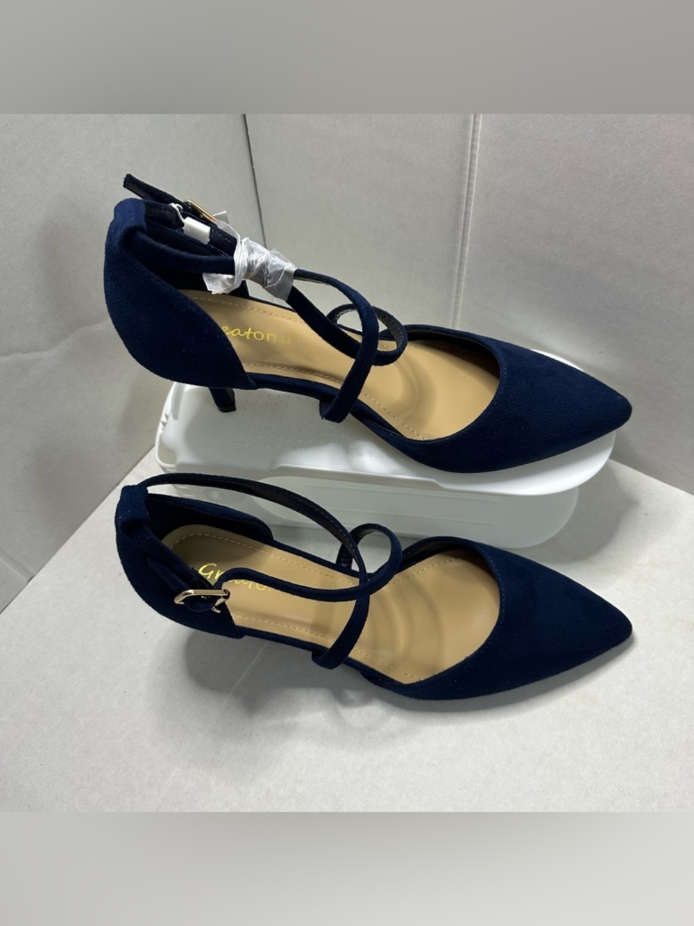 Greatonu Women's Low Heel Shoes Blue suede fabric size 6